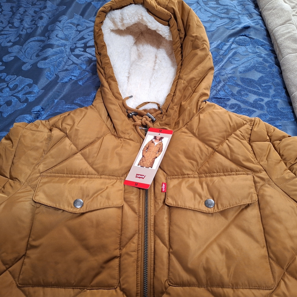 NEW NWT Levi's Women's Soft Sherpa Lined Diamond Quilted Long Parka Jacket M